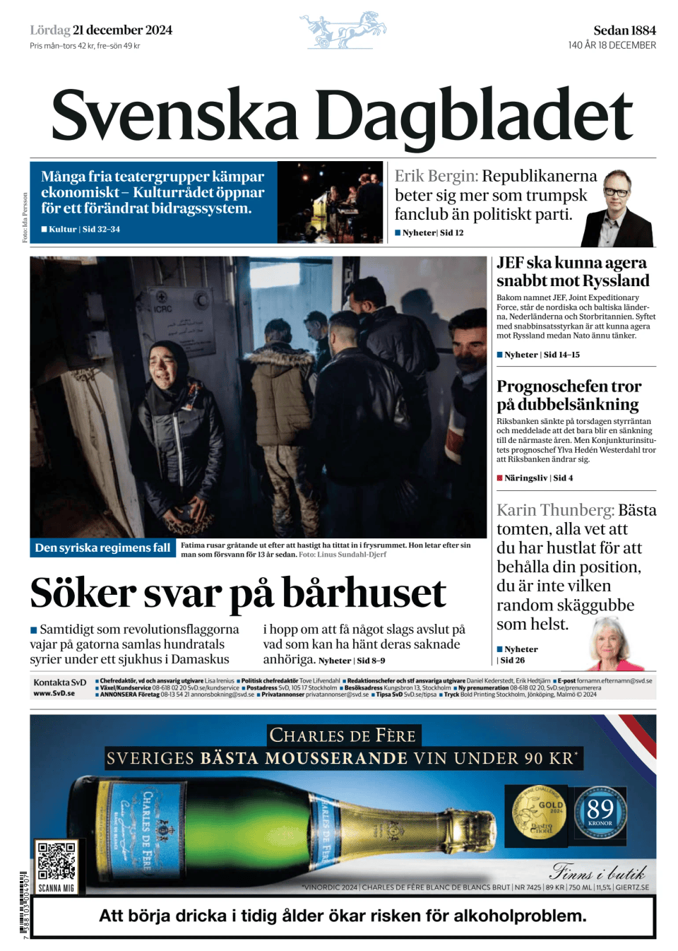 Prima-pagina-Svenska Dagbladet-edizione-di-oggi-20241221